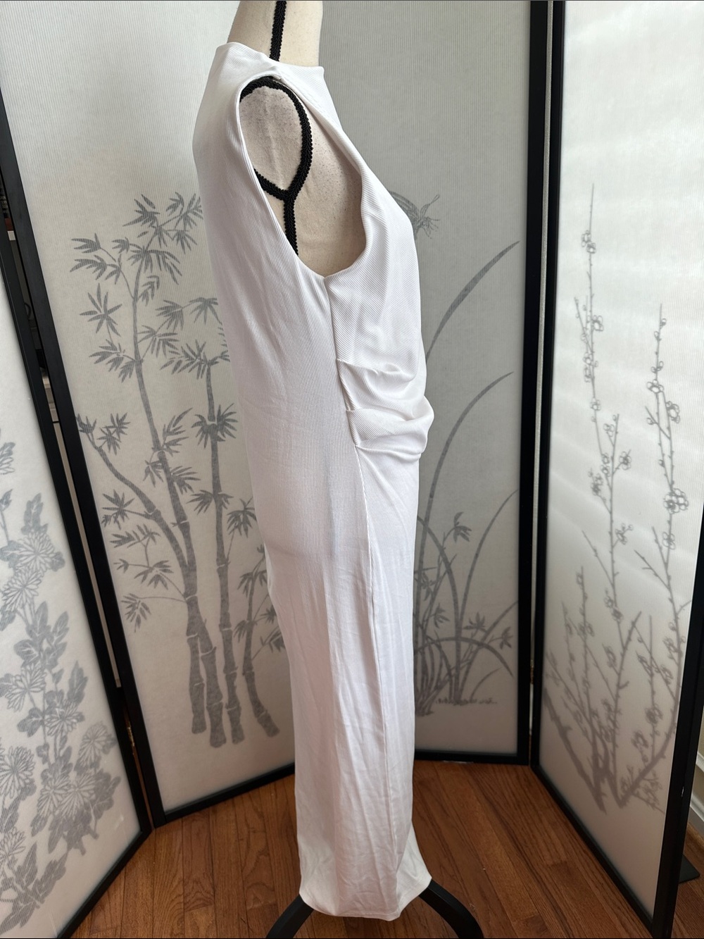 Zara White Sleeveless Ruched Maxi Dress - Picture 2 of 10